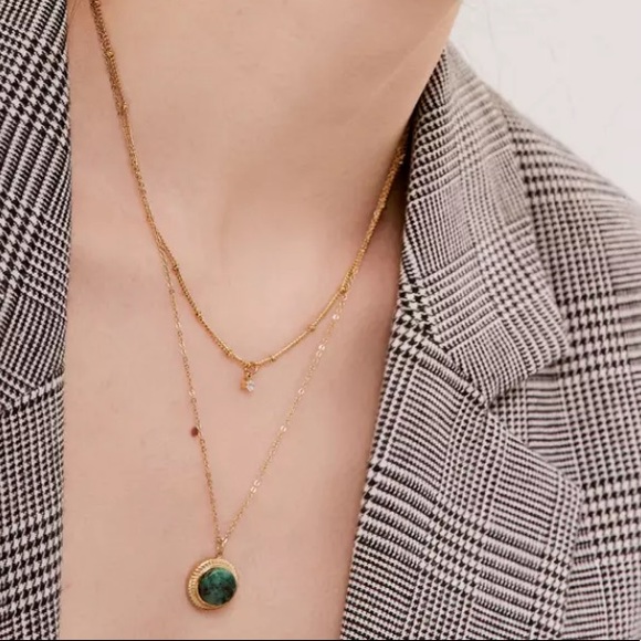 🟢Gold plated round stone pendant necklace - Picture 6 of 8